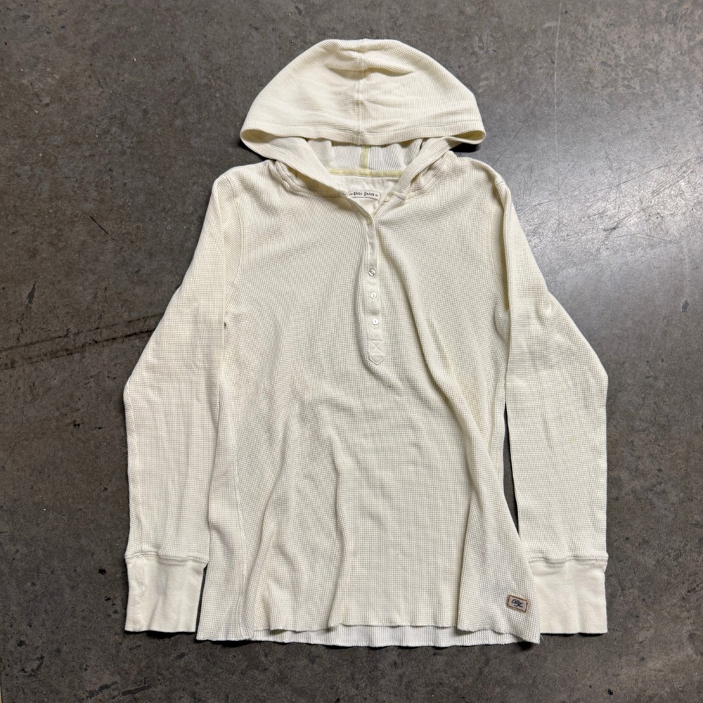 Polo Jeans Co Ralph Lauren Womens L Cream‎ Waffle Knit Henley Thermal Hoodie Top